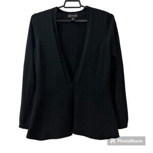 Nanette Lepore Womens Black Merino Wool Blend LS Business Casual Cardigan Size L